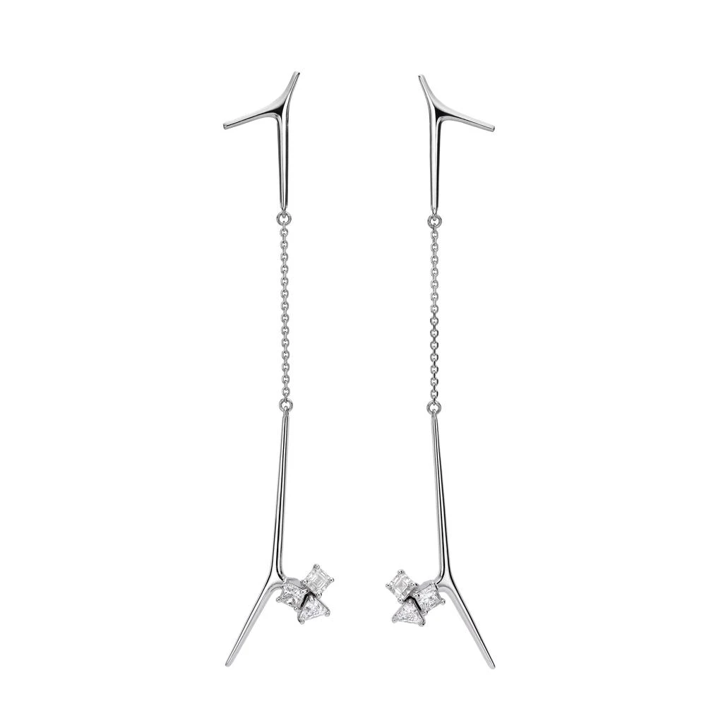 商品AME|Âme Trio 18K White Gold, Lab-Grown Diamond 1.50ct. tw. Long Bar Drop Earrings,价格¥23710,第1张图片