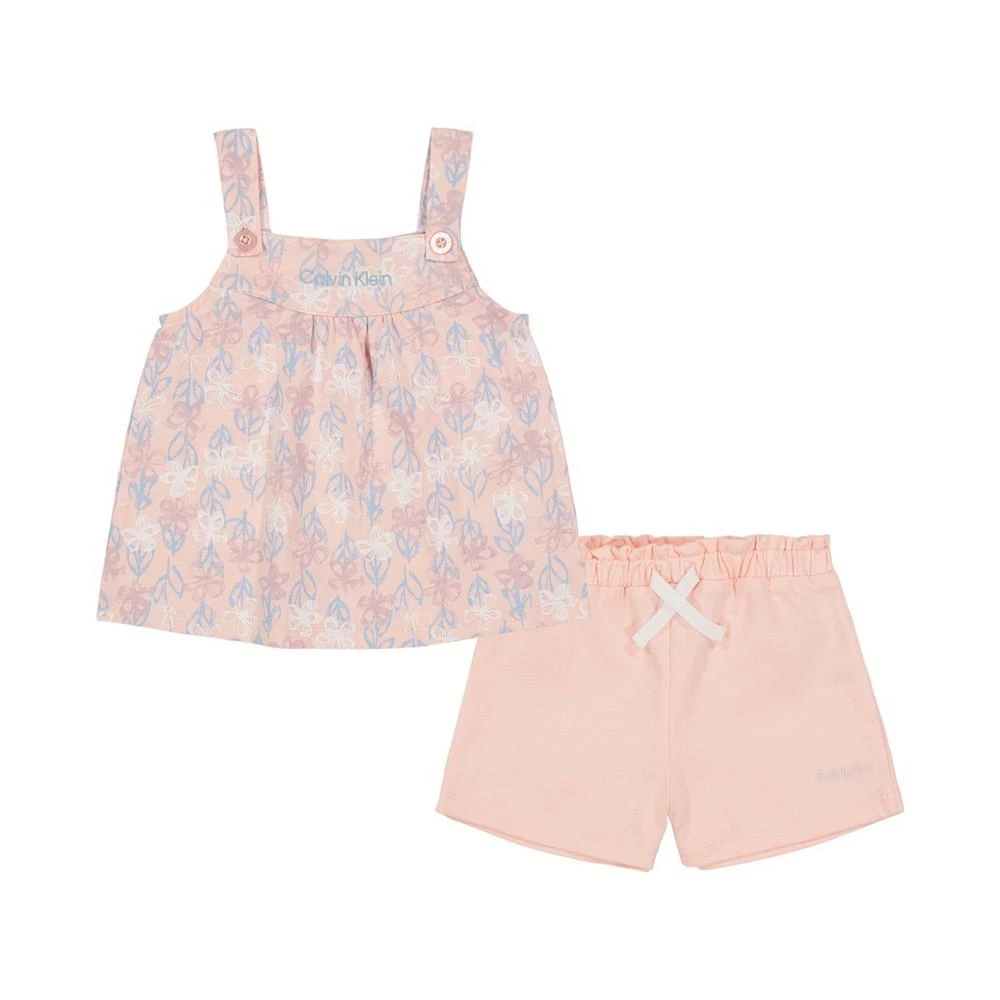 商品Calvin Klein|Little Girls Printed Jersey Babydoll Top and French Terry Shorts Set, 2 Piece,价格¥164,第1张图片