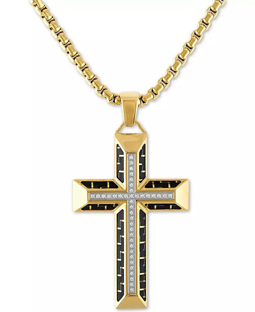 商品Esquire Men's Jewelry|Diamond Cross 22" Pendant Necklace in Gold Tone Ion-Plated Stainless Steel & Black Carbon Fiber, Created for Macy's (Also in Black Ion Plated Stainless Steel),价格¥1235,第1张图片