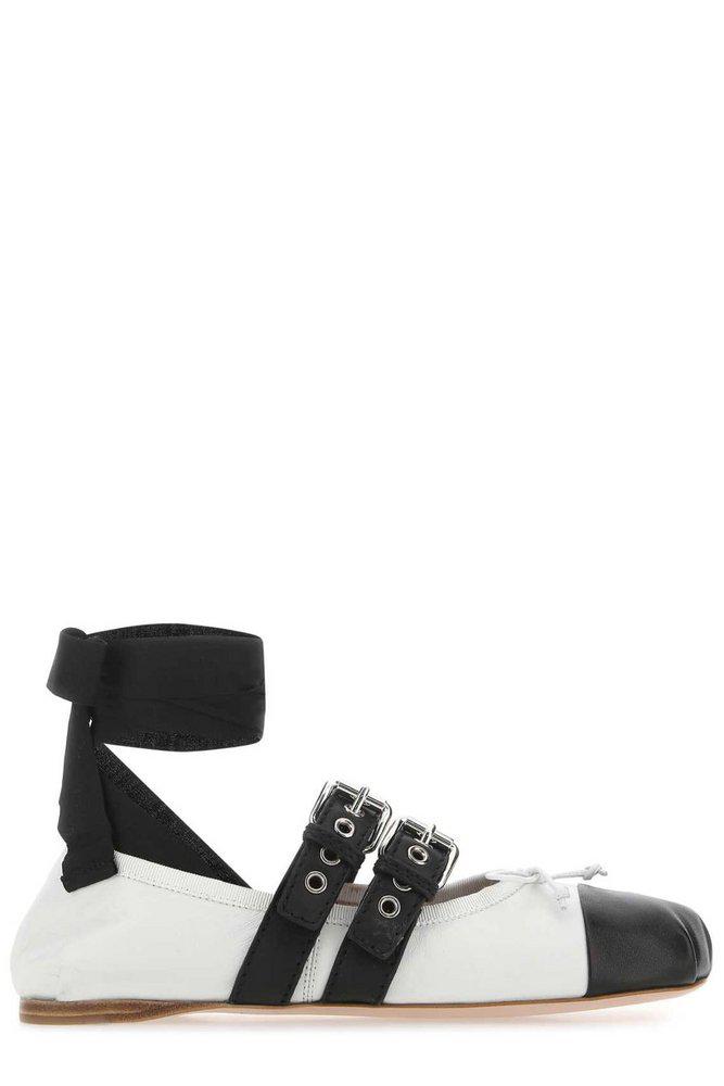 Miu Miu Bow-Detailed Ankle Tied Ballerina Shoes商品第1张图片规格展示