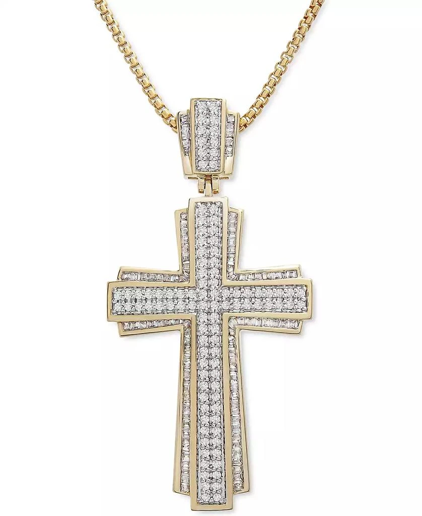 商品Macy's|Men's Cross 22" Pendant Necklace (1 ct. t.w.) in 14k Gold-Plated Sterling Silver Or Sterling Silver,价格¥3132,第1张图片