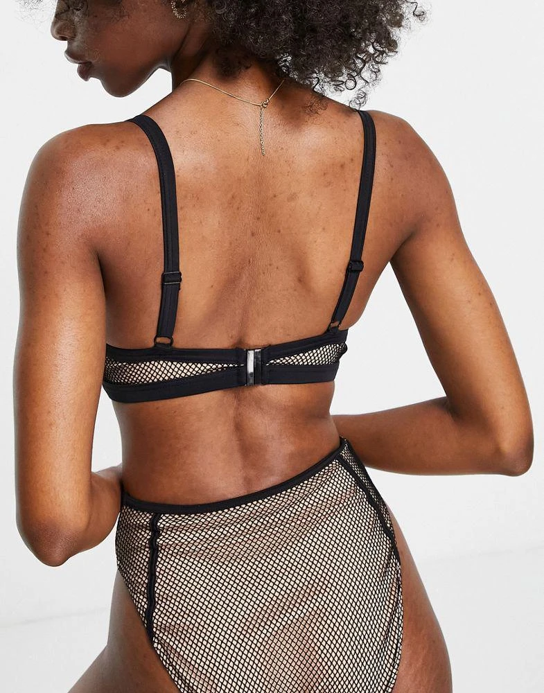 商品ASOS|ASOS DESIGN fuller bust contrast fishnet underwired bikini top in black and mink dd-g,价格¥119,第2张图片详细描述