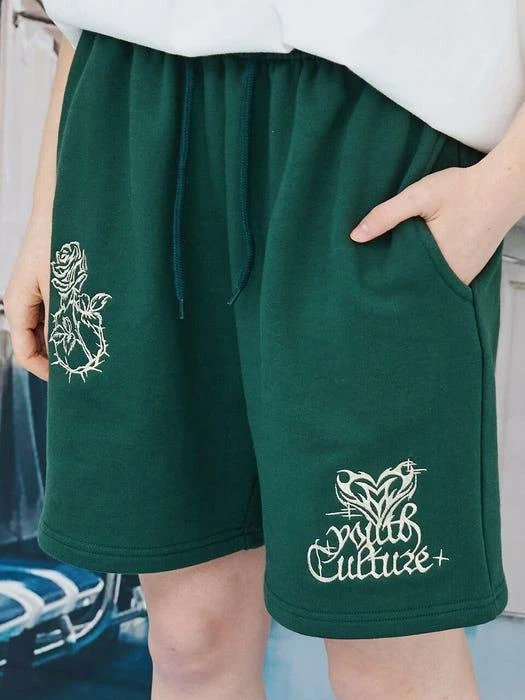 商品CPGN|Youth Culture Rose Sweatpants ShortPants DeepGreen,价格¥460,第1张图片