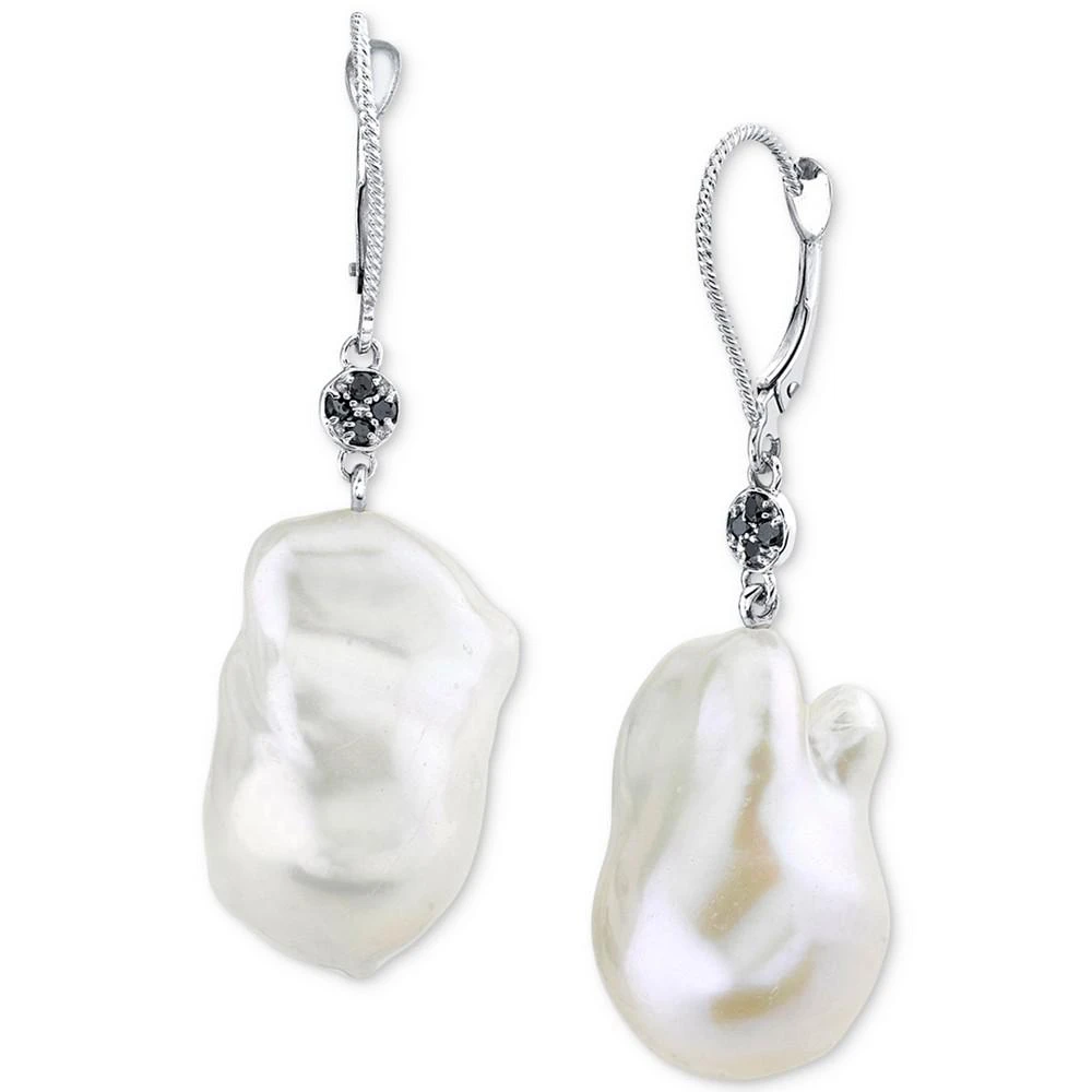 商品Macy's|Cultured Freshwater Baroque Pearl (13mm) & Diamond Accent Drop Earrings in 14k White Gold,价格¥4724,第1张图片