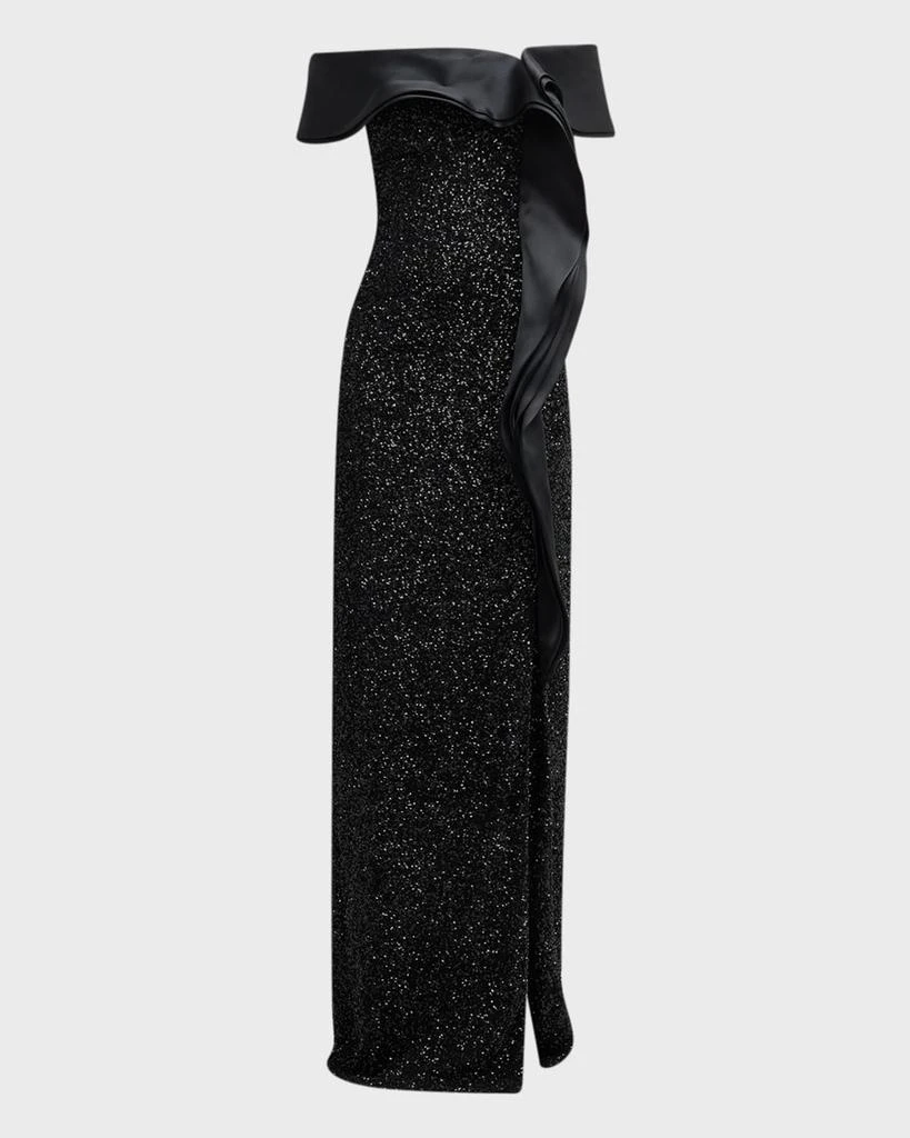 商品Teri Jon|Off-Shoulder Ruffle Column Gown,价格¥3011,第2张图片详细描述