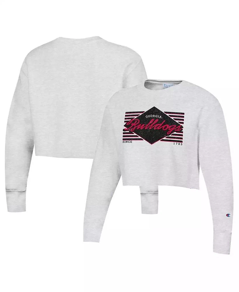 商品CHAMPION|Women's Heather Gray Distressed Georgia Bulldogs Reverse Weave Cropped Pullover Sweatshirt,价格¥360,第1张图片