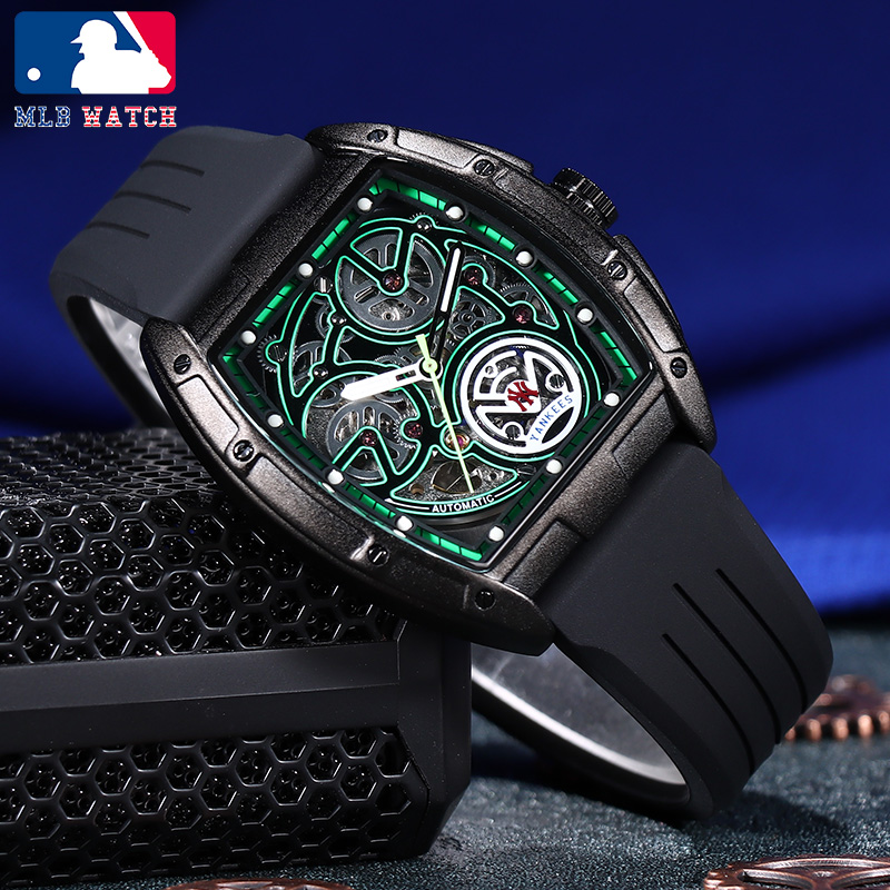 2022新款 MLB美职棒 潮牌硅胶手表 镂空全自动机械男士手表 防水学生情侣手表NY618商品第2张图片规格展示