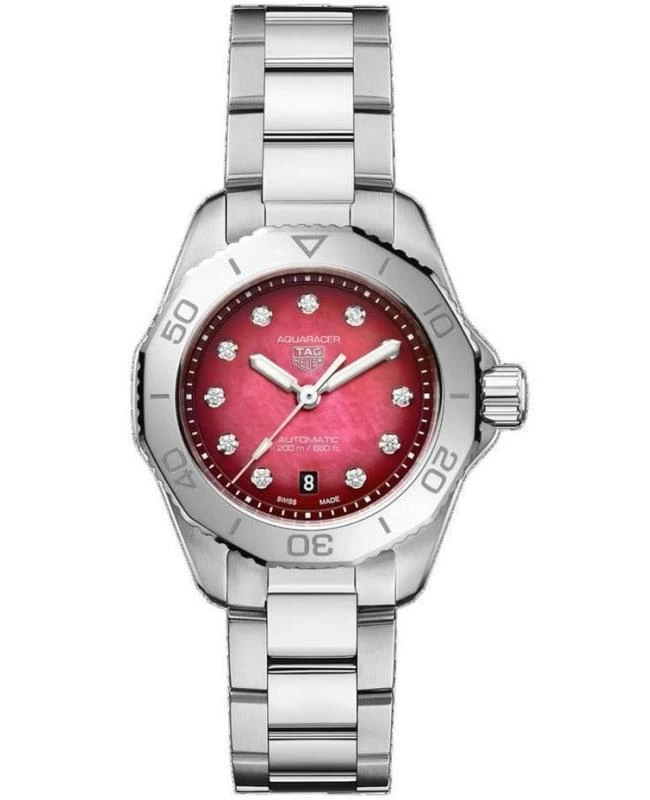 商品TAG Heuer|Tag Heuer Aquaracer Professional 200 Date Smokey Red Diamond Dial Steel Women's Watch WBP2414.BA0622,价格¥21004,第1张图片