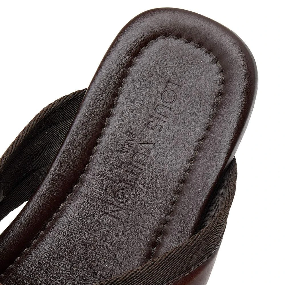Louis Vuitton Brown Leather And Fabric Cross Strap Logo Flat Sandals Size 40 商品