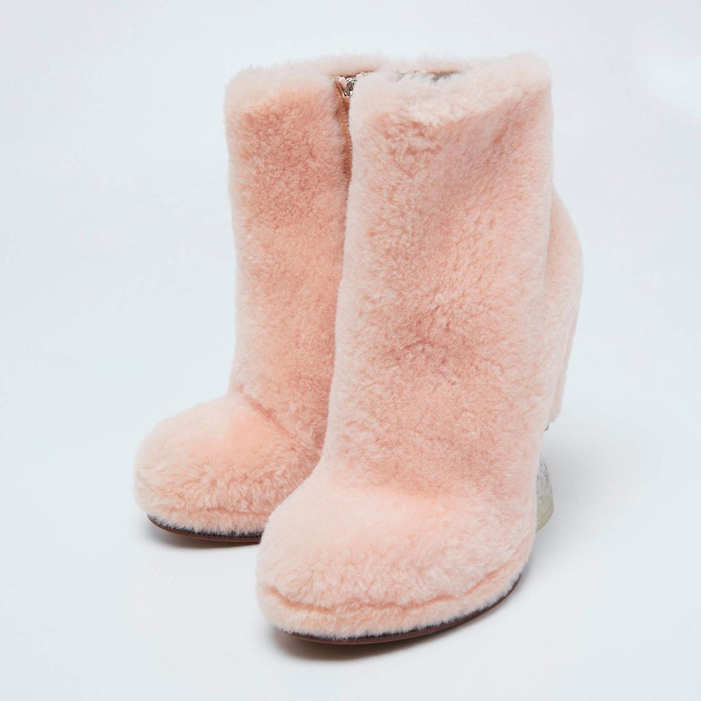 Fendi Pink Shearling Fur Ice Heel Ankle Boots Size 39商品第2张图片规格展示