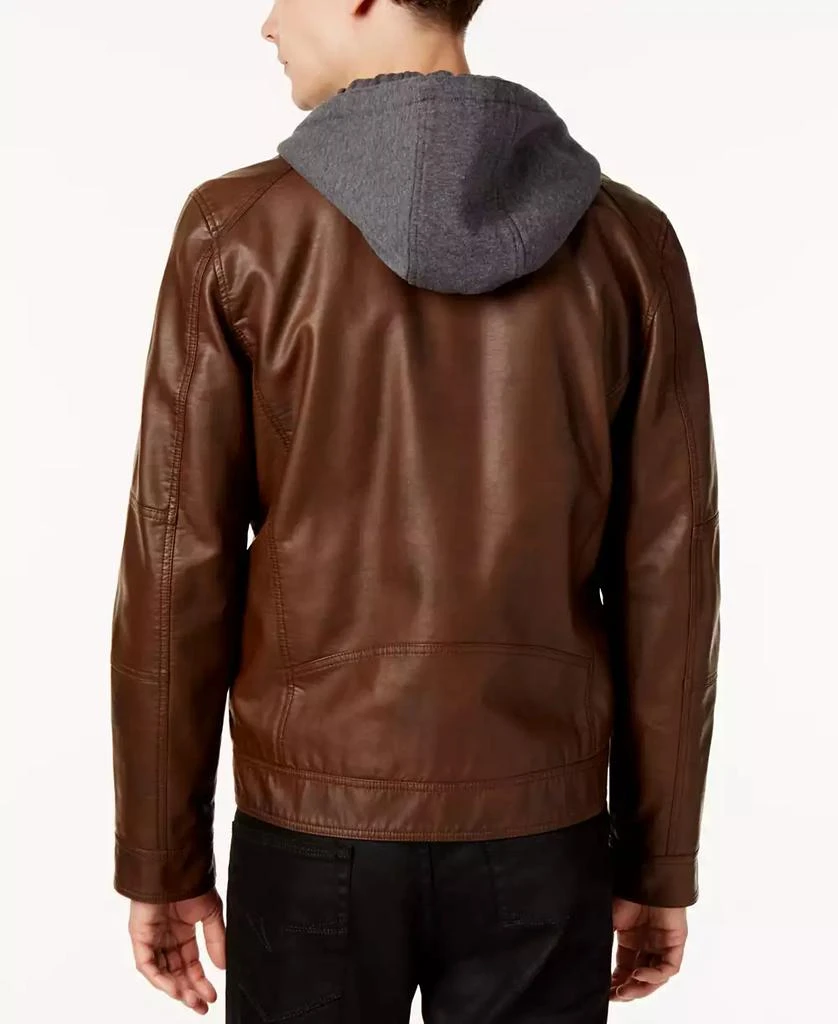 商品GUESS|Men's Faux-Leather Detachable-Hood Motorcycle Jacket,价格¥598,第2张图片详细描述