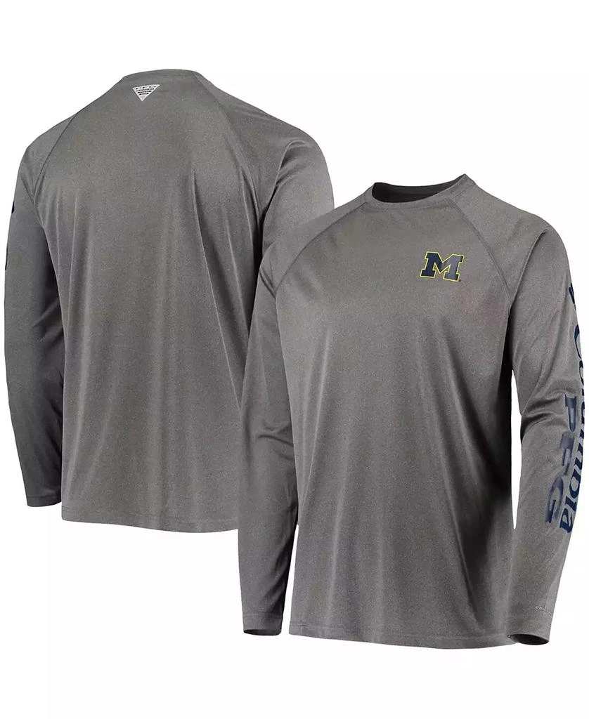 商品Columbia|Men's Charcoal Michigan Wolverines PFG Terminal Tackle Omni-Shade Long Sleeve T-shirt,价格¥247,第1张图片