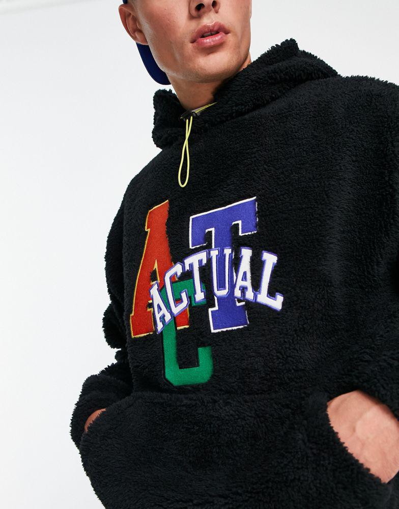 ASOS Actual co-ord oversized teddy borg hoodie with logo applique in black商品第4张图片规格展示