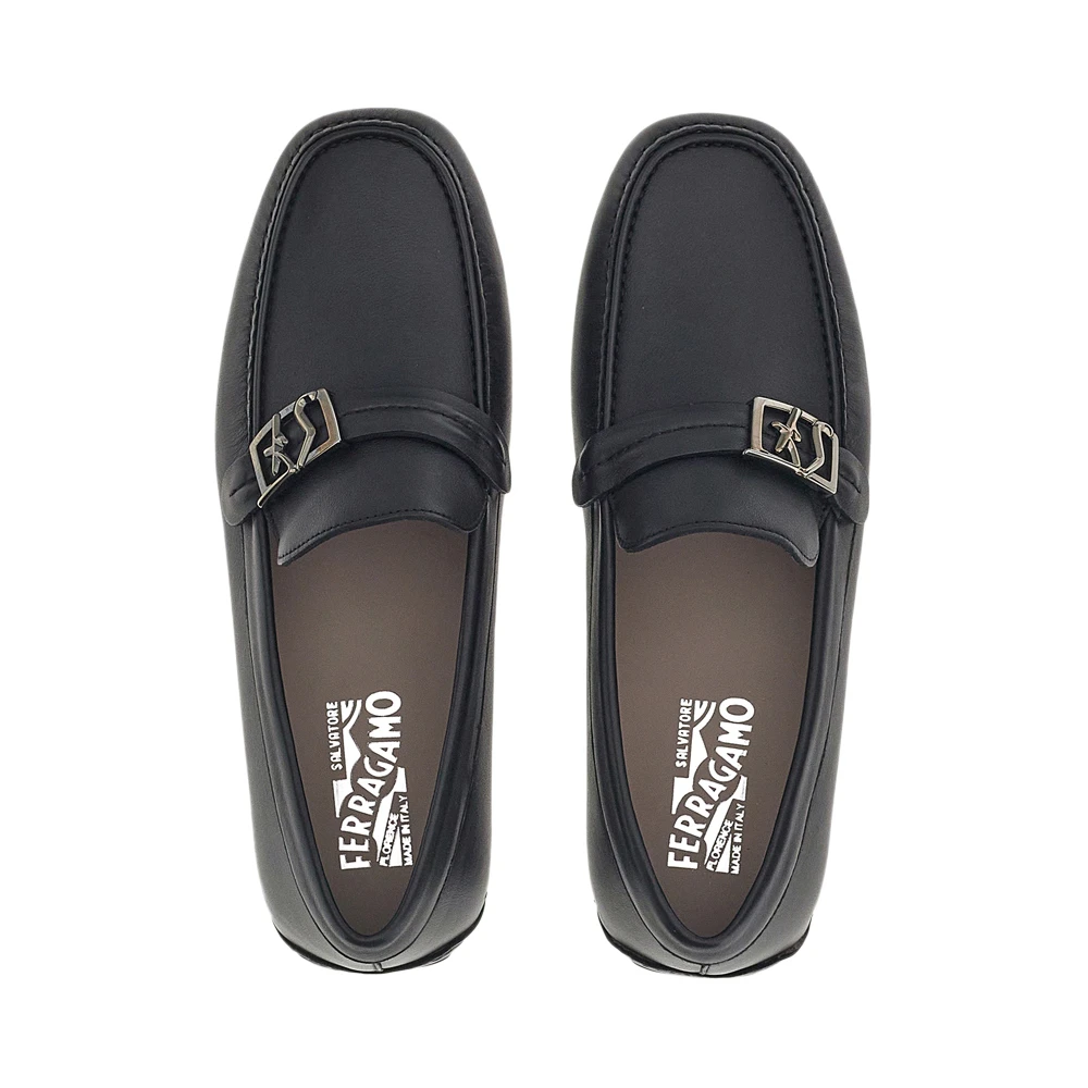 SALVATORE FERRAGAMO 男士黑色牛皮饰有金属搭扣驾车鞋 020376-745548 商品