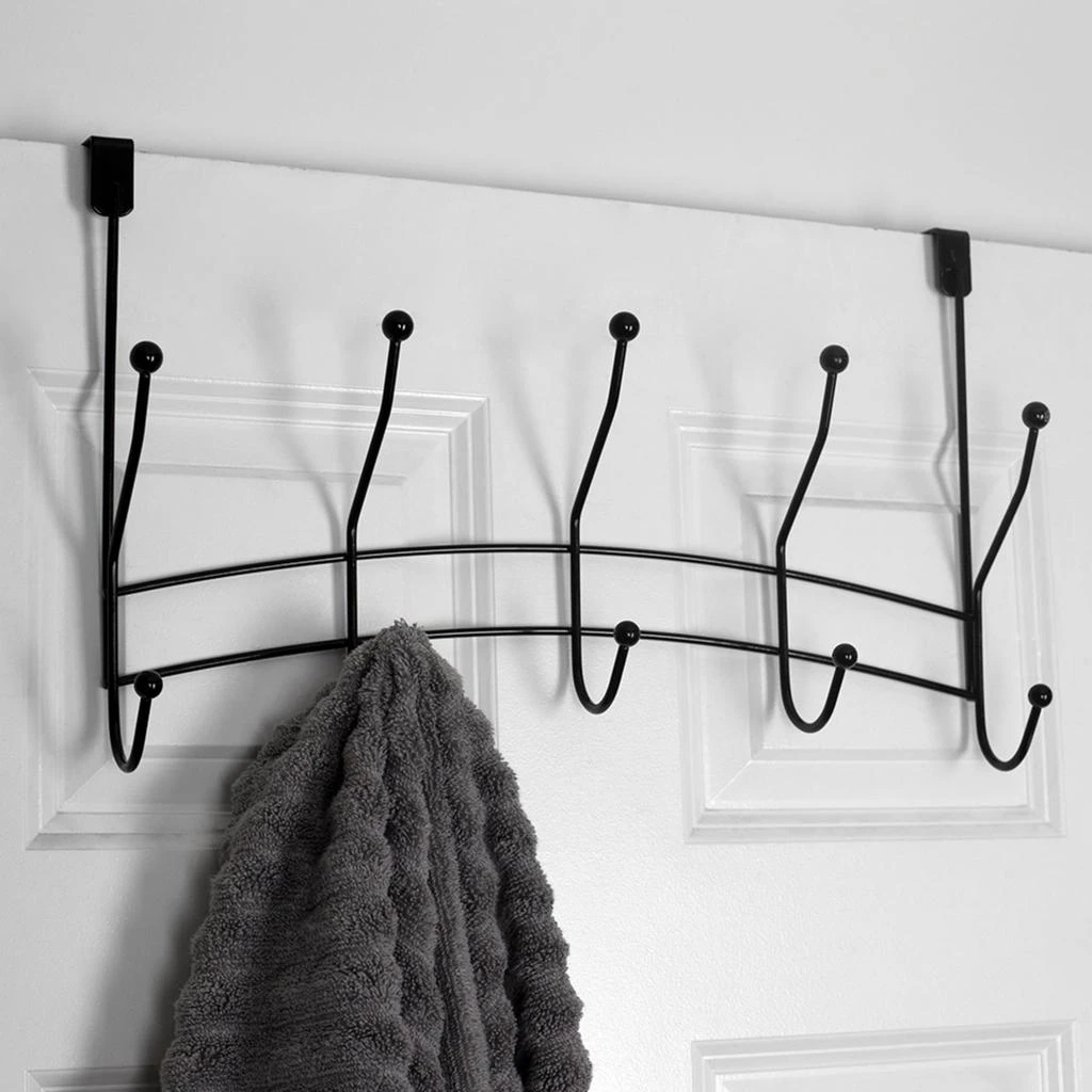 商品Home Basics|Home Basics Shelby 5 Hook Over the Door Hanging Rack, Black,价格¥150,第1张图片