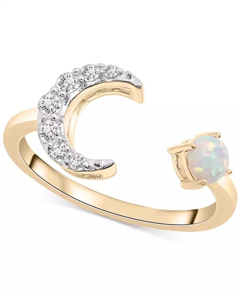 商品Macy's|Lab-Created Opal (1/10 ct. t.w.) & Lab-Created White Sapphire (3/8 ct. t.w.) Crescent Moon Cuff Ring in 14k Gold-Plated Sterling Silver,价格¥1337,第1张图片