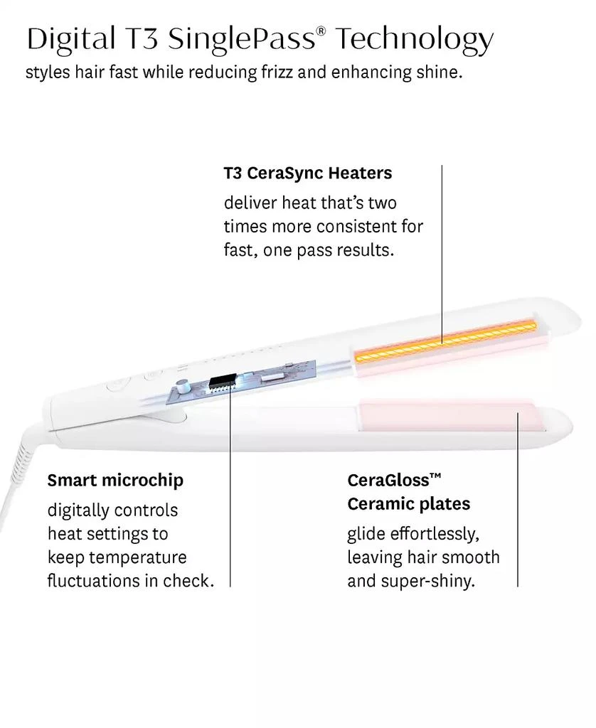 商品T3|Singlepass Stylemax Professional 1" Flat Iron with Automated Heat,价格¥1203,第5张图片详细描述