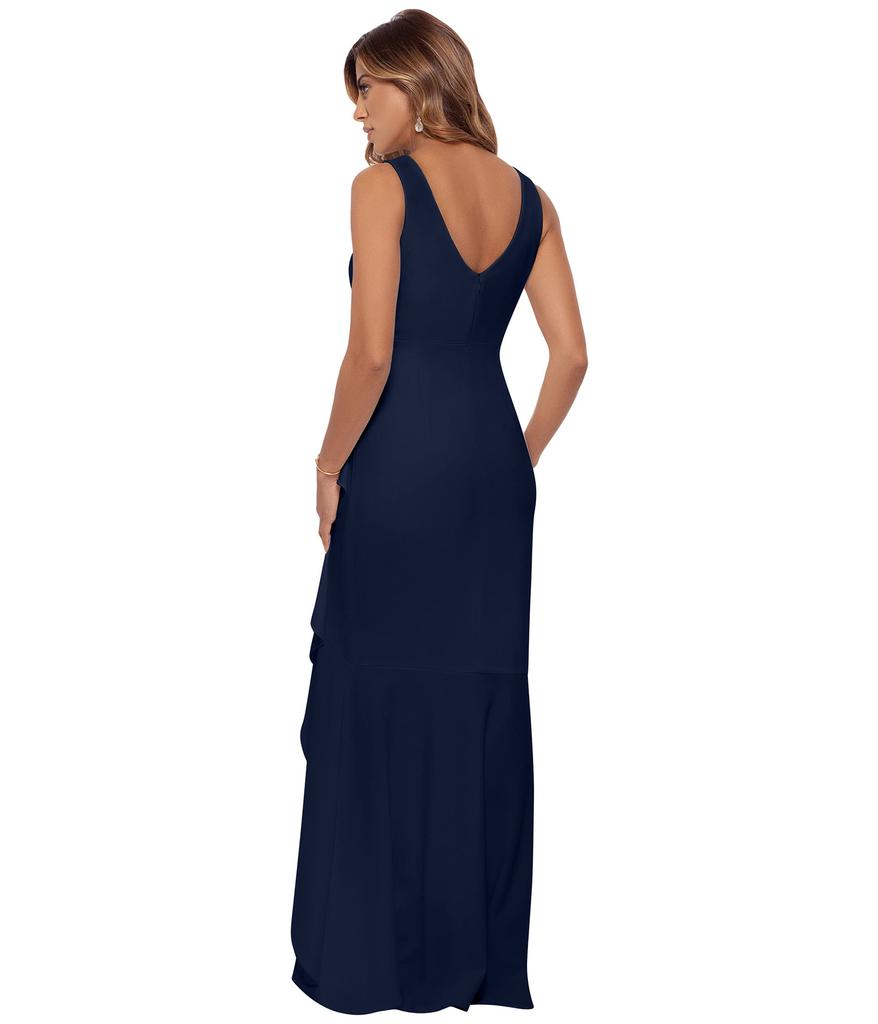 Long Crepe V-Neck Dress with High-Low Skirt商品第2张图片规格展示