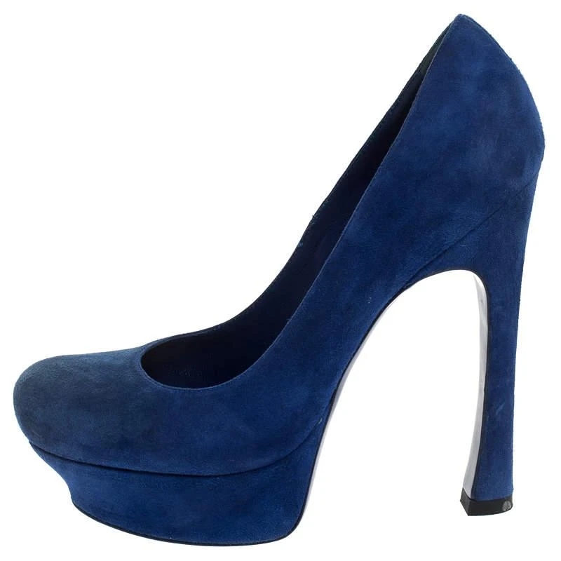 商品[二手商品] Yves Saint Laurent|Saint Laurent Paris Blue Suede Palais Platform Pumps Size 38.5,价格¥1384,第2张图片详细描述