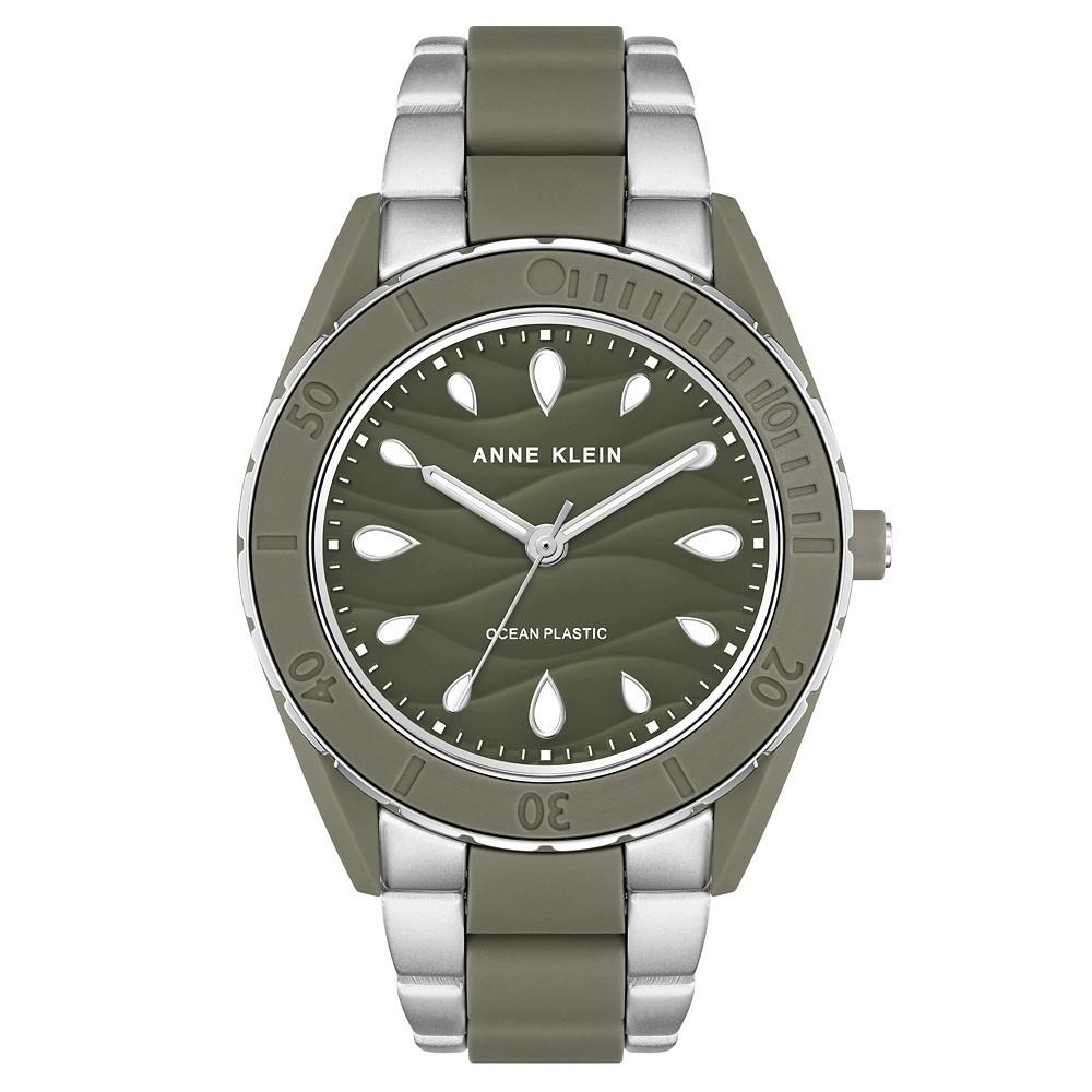 Women's Three-Hand Quartz Silver-Tone and Olive Green Solar Oceanwork Plastic Bracelet Watch, 38.5mm商品第1张图片规格展示