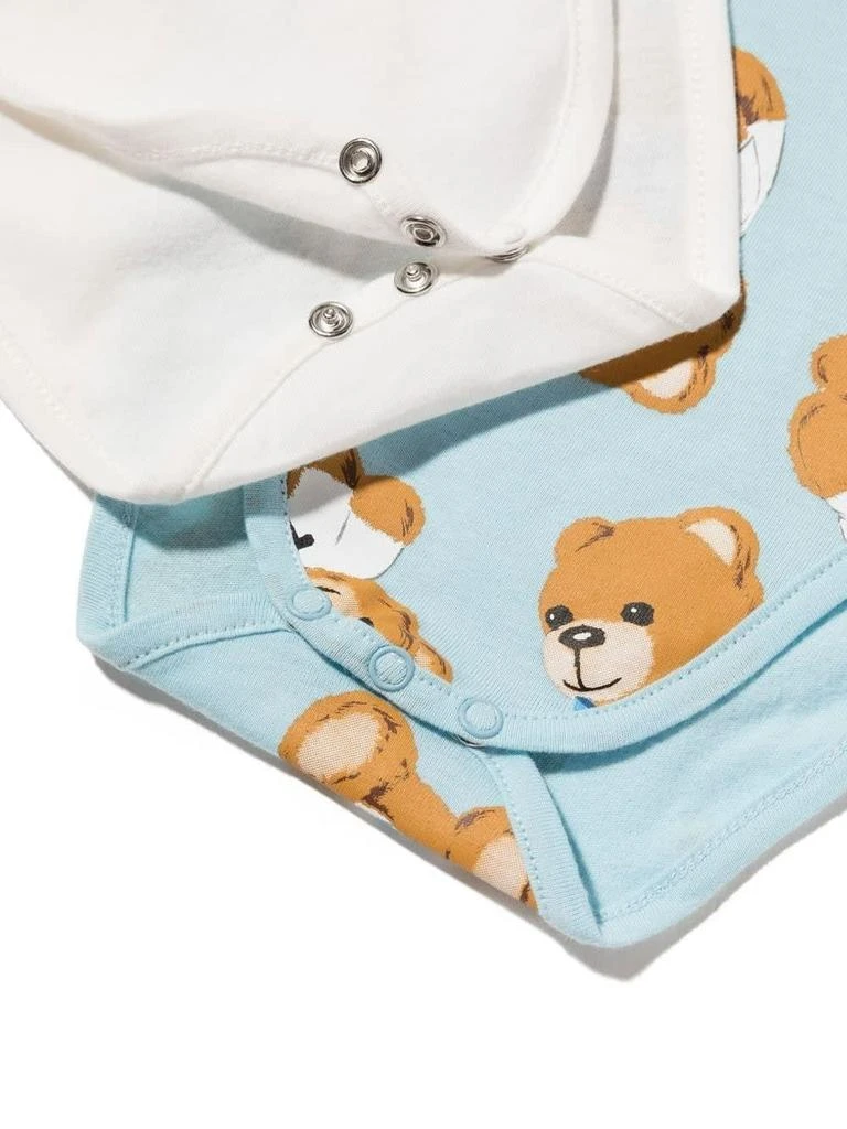 商品Moschino|Moschino Set 2 Baby Bodysuits In White And Light Blue Cotton With Teddy Bear Print,价格¥938,第2张图片详细描述