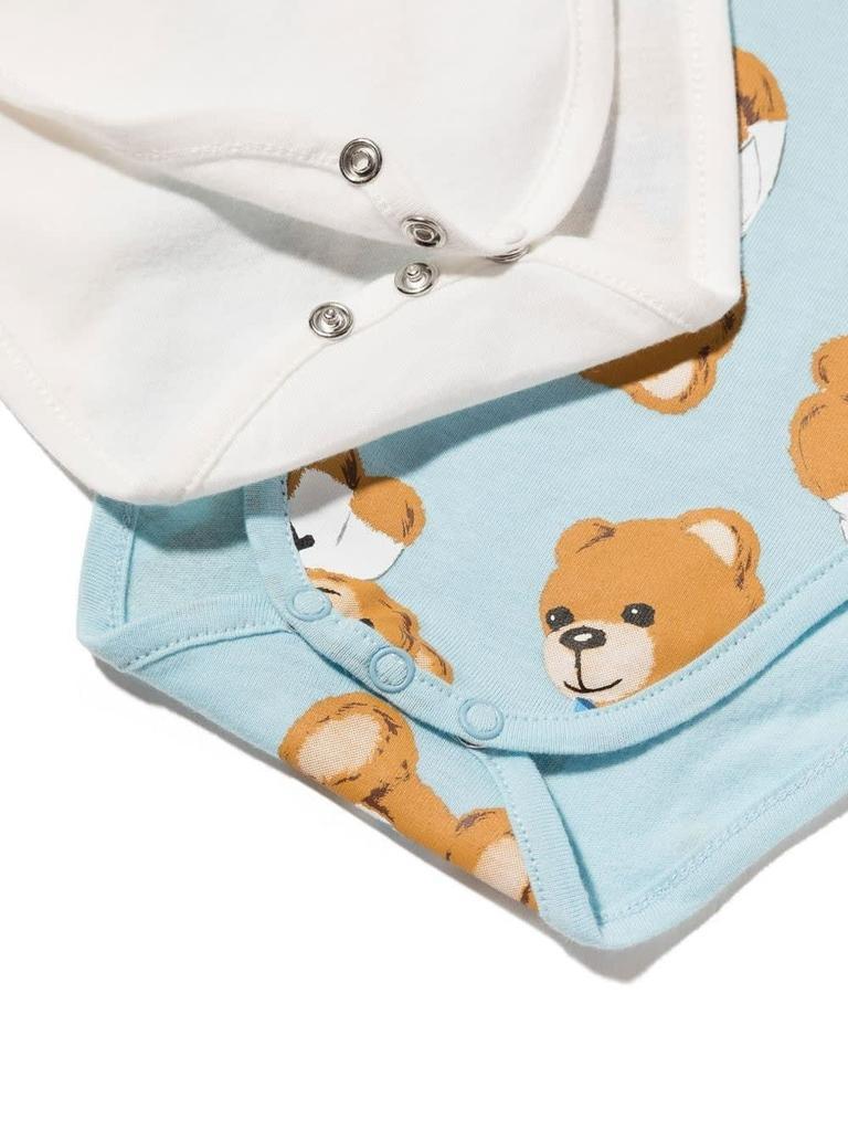 商品Moschino|Moschino Set 2 Baby Bodysuits In White And Light Blue Cotton With Teddy Bear Print,价格¥893,第4张图片详细描述