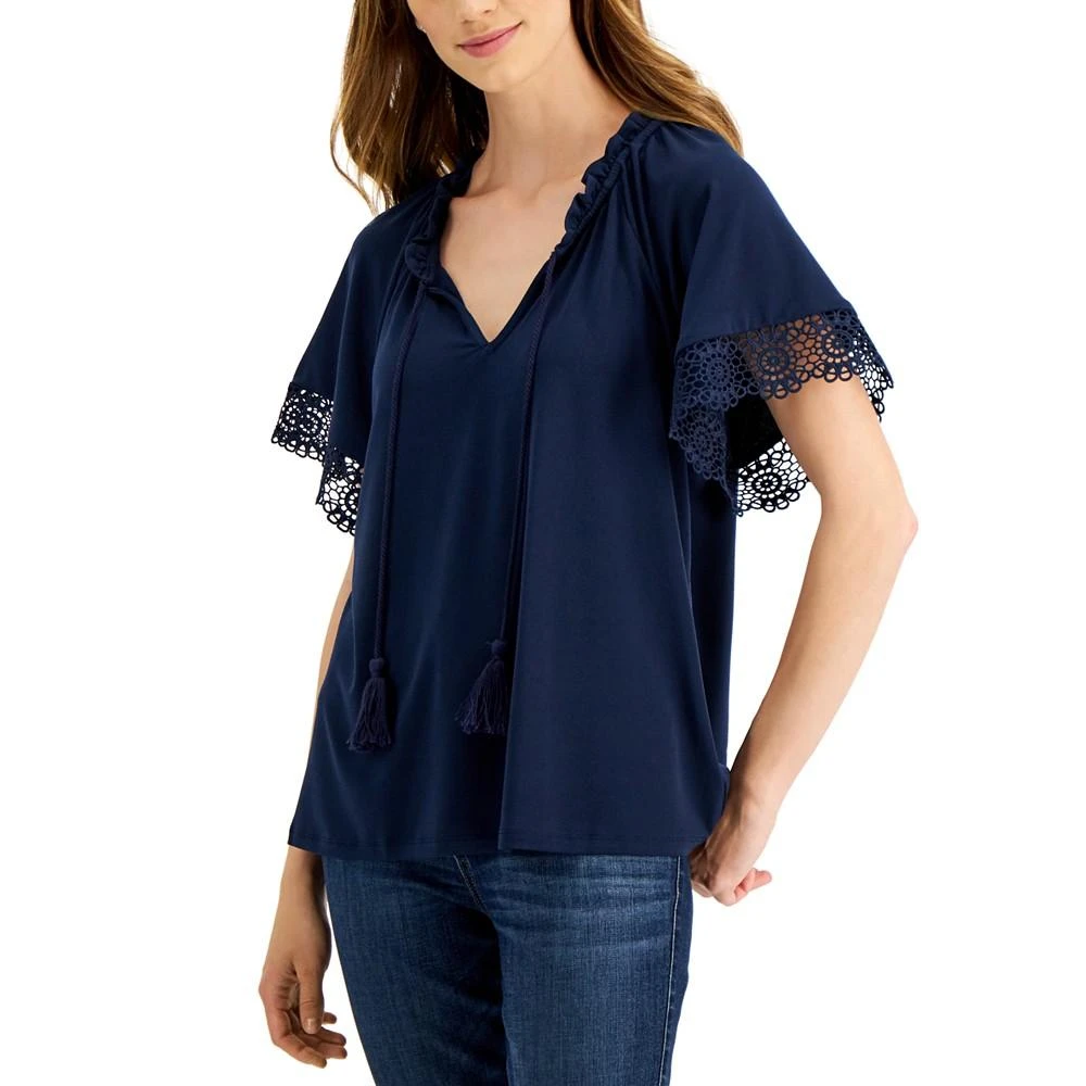 商品Charter Club|Petite Lace-Trim Top, Created for Macy's,价格¥80,第1张图片详细描述