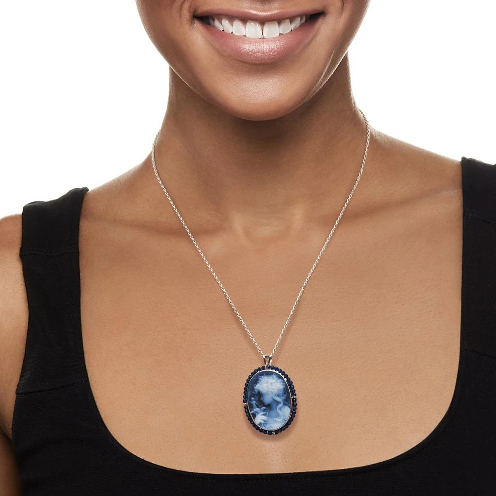 商品Ross-Simons|Italian Black Agate Girl With Fairy Cameo Pin/Pendant With Blue Spinel in Sterling Silver,价格¥2121,第2张图片详细描述