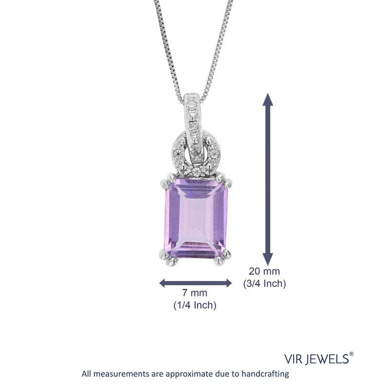 商品Vir Jewels|1.60 Cttw Pendant Necklace, Purple Amethyst Emerald Shape Pendant Necklace For Women In 18" Chain, Prong Setting,价格¥642,第2张图片详细描述