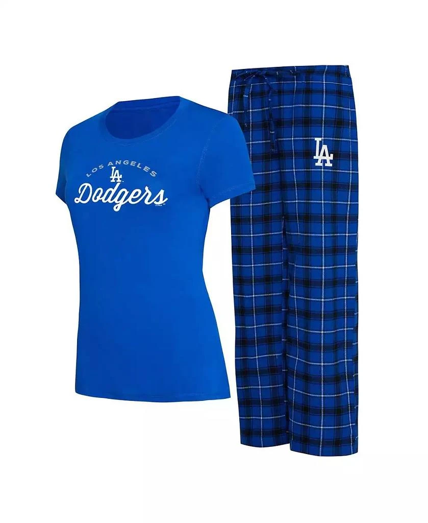 商品Concepts Sport|Women's Royal, Black Los Angeles Dodgers Arctic T-shirt and Flannel Pants Sleep Set,价格¥299,第1张图片