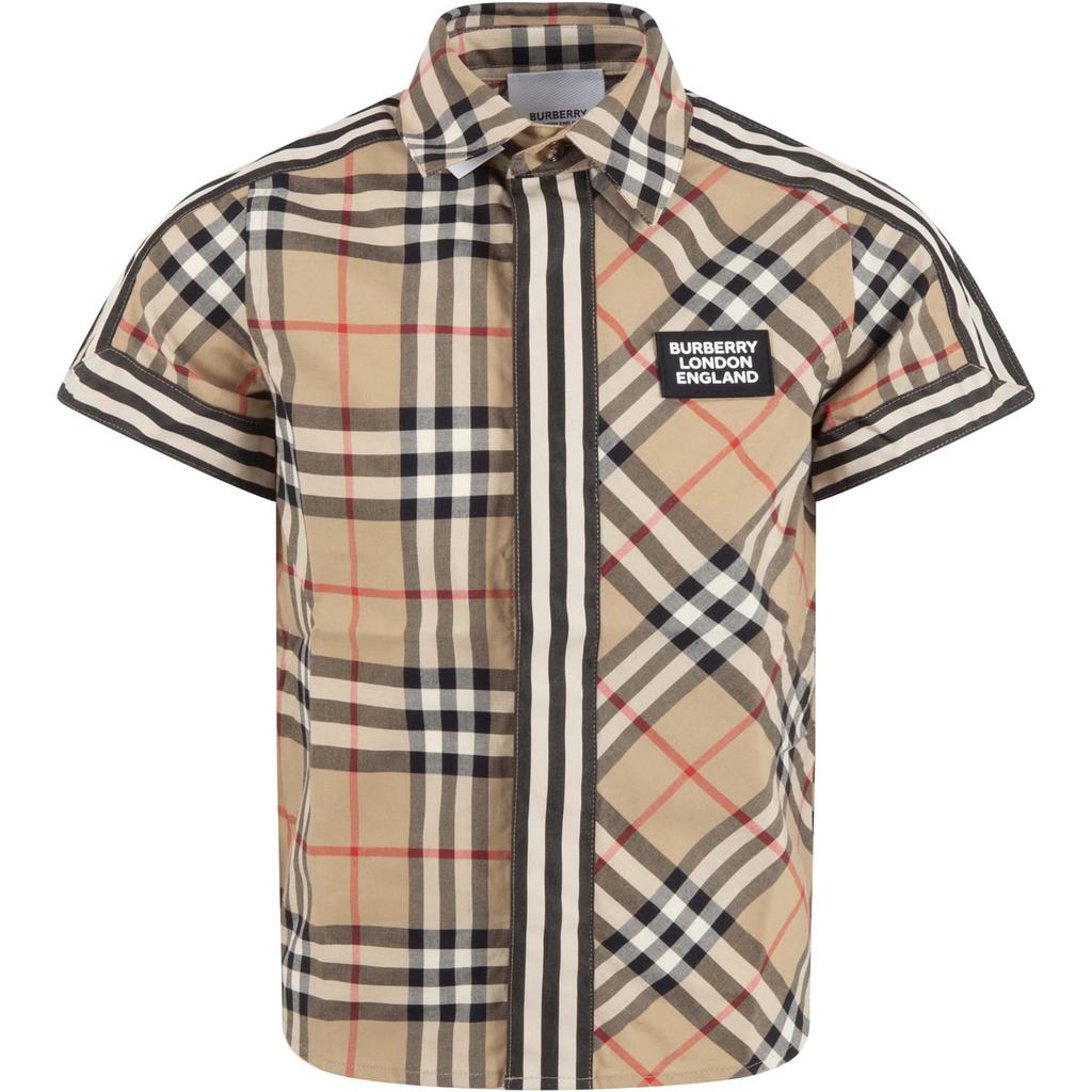 Burberry Beige Shirt For Boy With Logo商品第1张图片规格展示