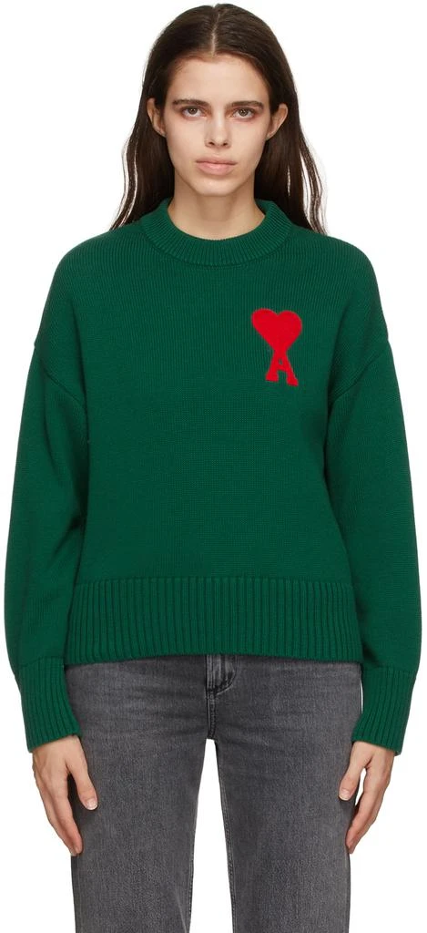 商品AMI|Green Oversize Ami de Cœur Sweater,价格¥2858,第1张图片