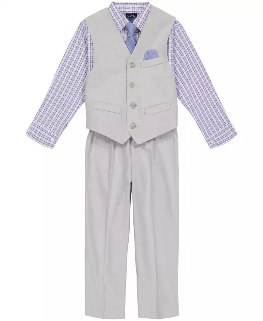 Toddler and Little Boys Machine Washable Oxford Vest, Shirt, Pants, Necktie and Pocket Square, 5 Piece Set 商品