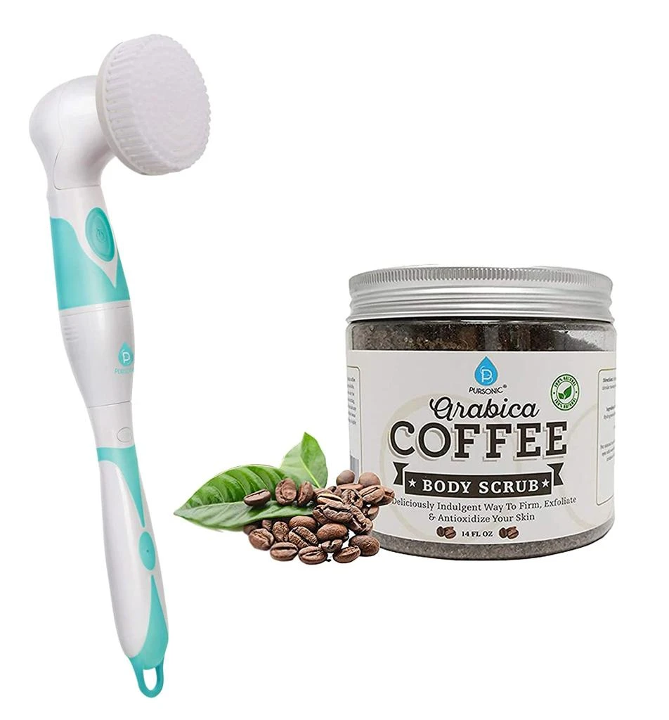 商品PURSONIC|Advanced Facial And Body Cleansing Brush With Extended Handle Includes Facial Brush, Body Brush, Pumice Stone And Sponge Brush & Arabica Coffee Scrub 14oz,价格¥214,第1张图片