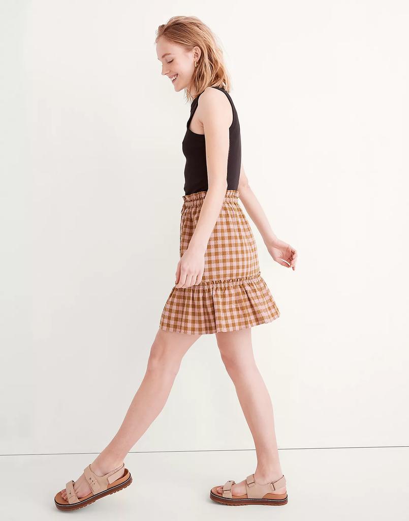 商品Madewell|Pull-On Ruffle Tiered Mini Skirt in Gingham Seersucker,价格¥331,第4张图片详细描述