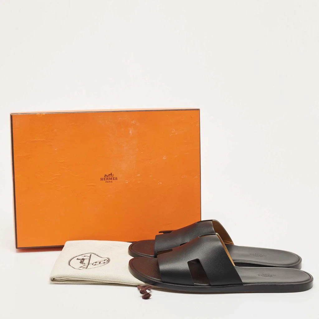 Hermes Black Leather Izmir Slide Flats Size 44 商品