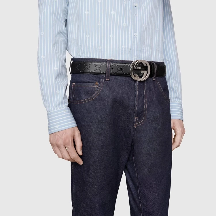 商品[国内直发] Gucci|古驰 双G平滑扣 皮革 皮带 男款 黑色 4cm,价格¥5653,第7张图片详细描述