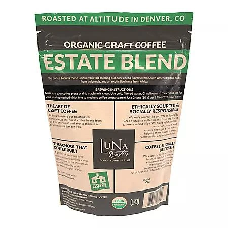 商品Luna Roasters|Luna Roasters Organic Estate Blend Craft Whole Bean Coffee, Dark Roast 30 oz.,价格¥148,第2张图片详细描述