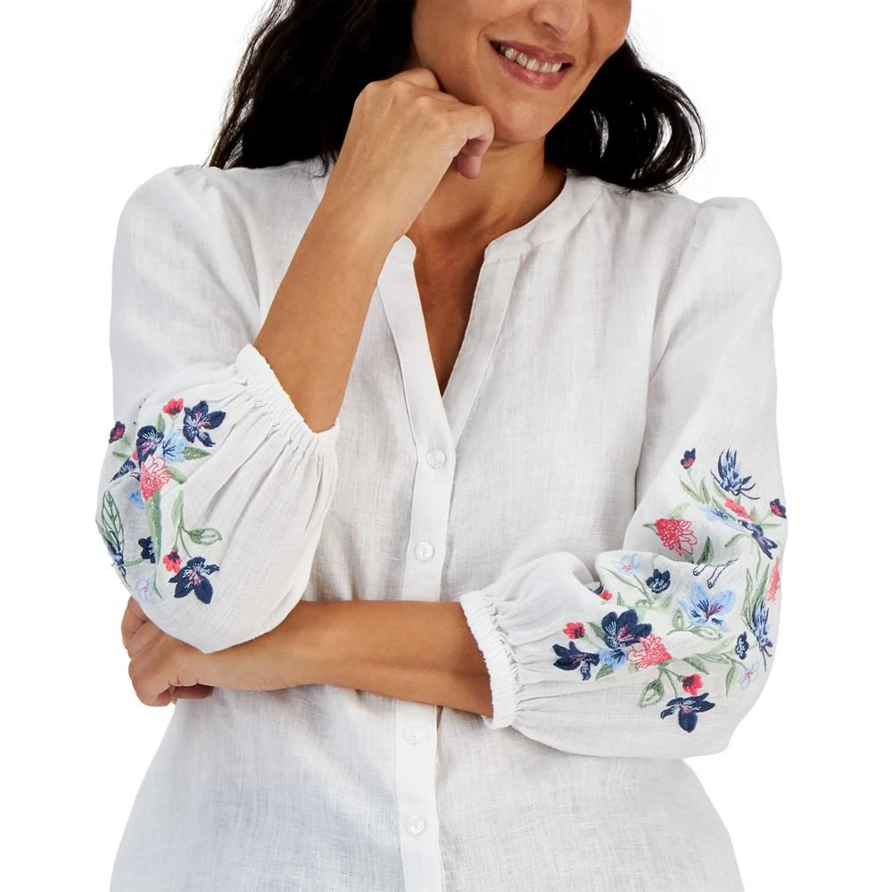 商品Charter Club|Petite Linen Embroidered-Sleeve Top, Created for Macy's,价格¥300,第3张图片详细描述