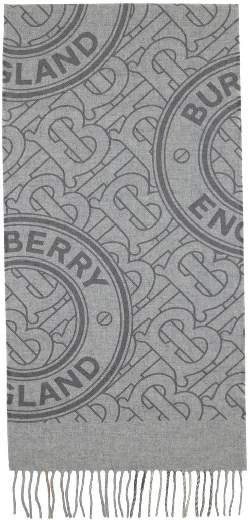 商品Burberry|灰色 Monogram & Check 双面围巾,价格¥5577,第1张图片详细描述