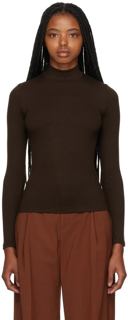 商品Vince|Brown Mock Neck Long Sleeve T-Shirt,价格¥658,第1张图片