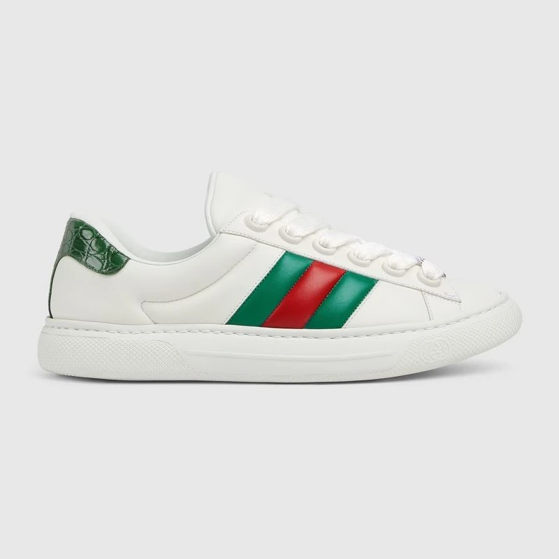 商品Gucci|【预售3-5天】Gucci古驰Ace系列男士白色皮革男士织带条纹运动鞋,价格¥7711,第1张图片
