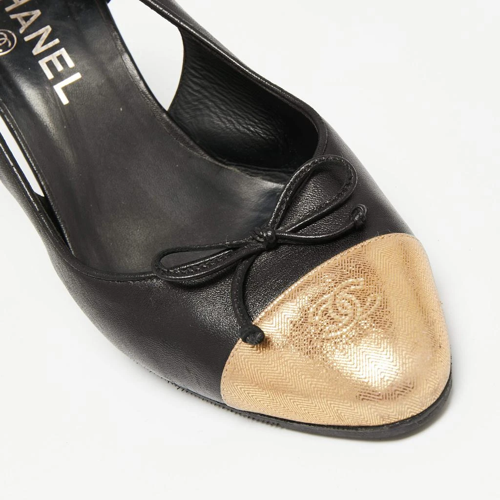 Chanel Black/Gold Leather Bow CC Cap-Toe Slingback Pumps Size 38 商品