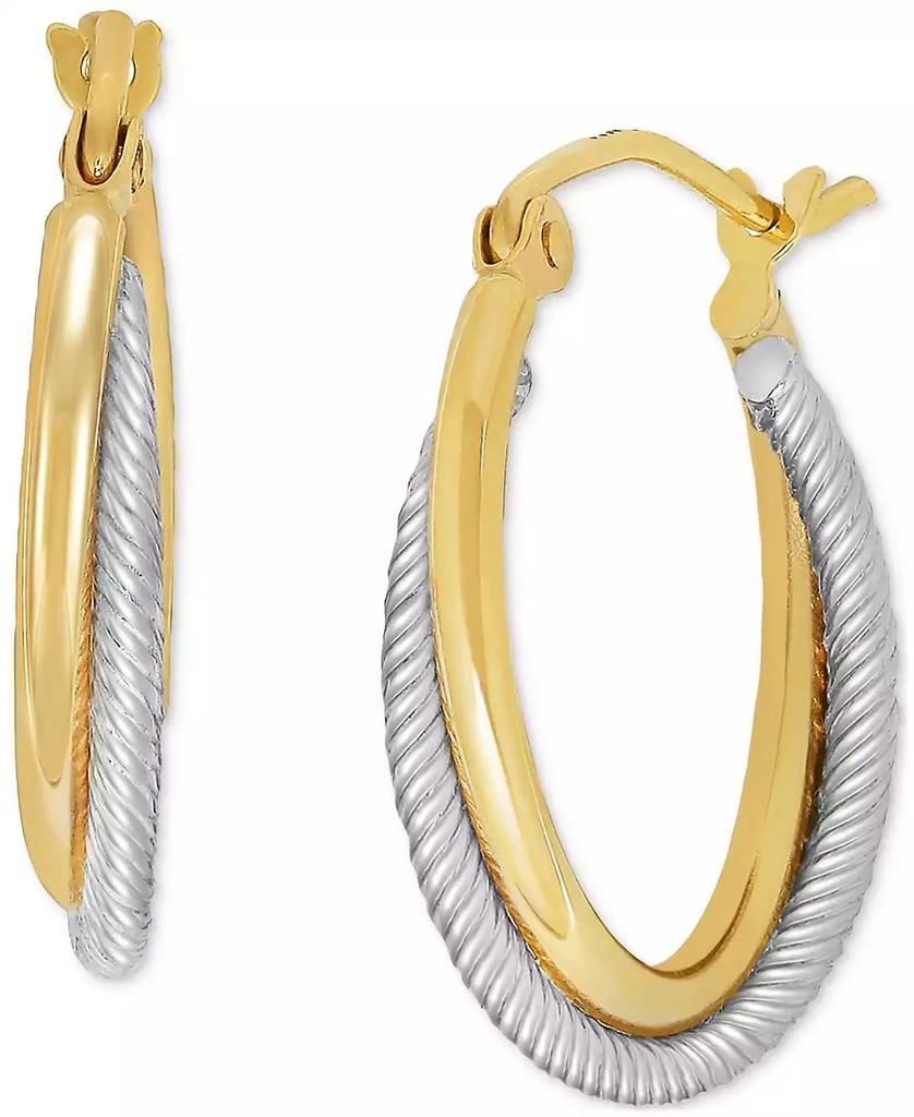 商品Macy's|Small Polished Crossover Tube Hoop Earrings in 10K Yellow and White Gold, 0.7",价格¥770,第2张图片详细描述