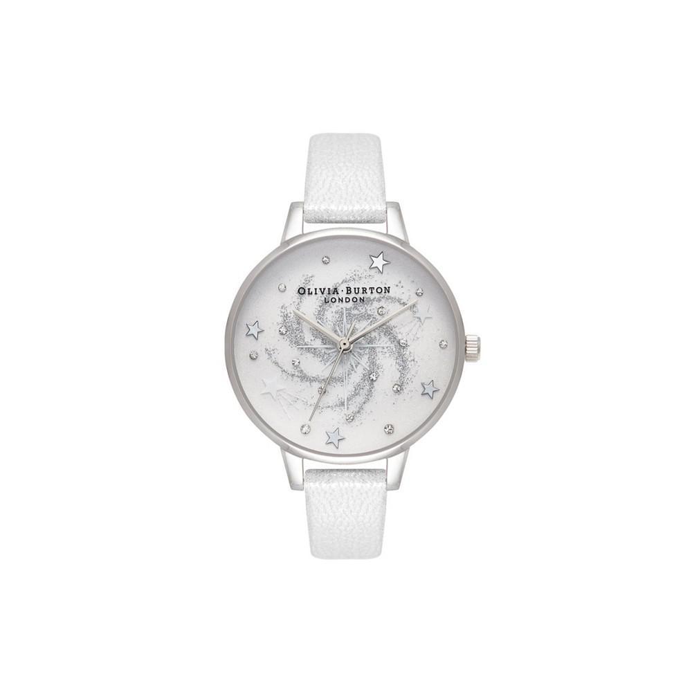 商品Olivia Burton|Women's Celestial Silver-Tone Leather Strap Watch, 34mm,价格¥514,第1张图片