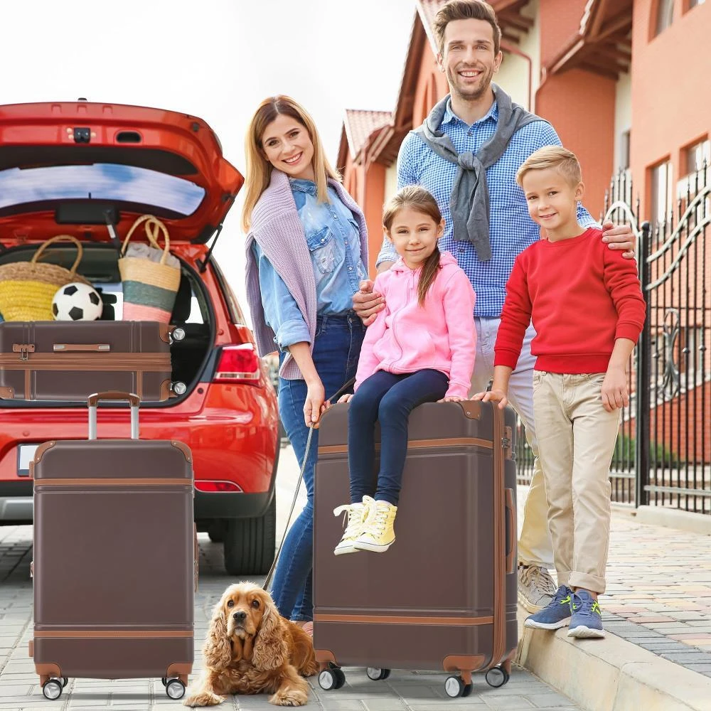 商品BreeBe|Hardshell Luggage Sets 3 Pieces 20'+28' Luggages and Cosmetic Case Spinner Suitcase with TSA Lock Lightweight,Brown,价格¥1700,第2张图片详细描述