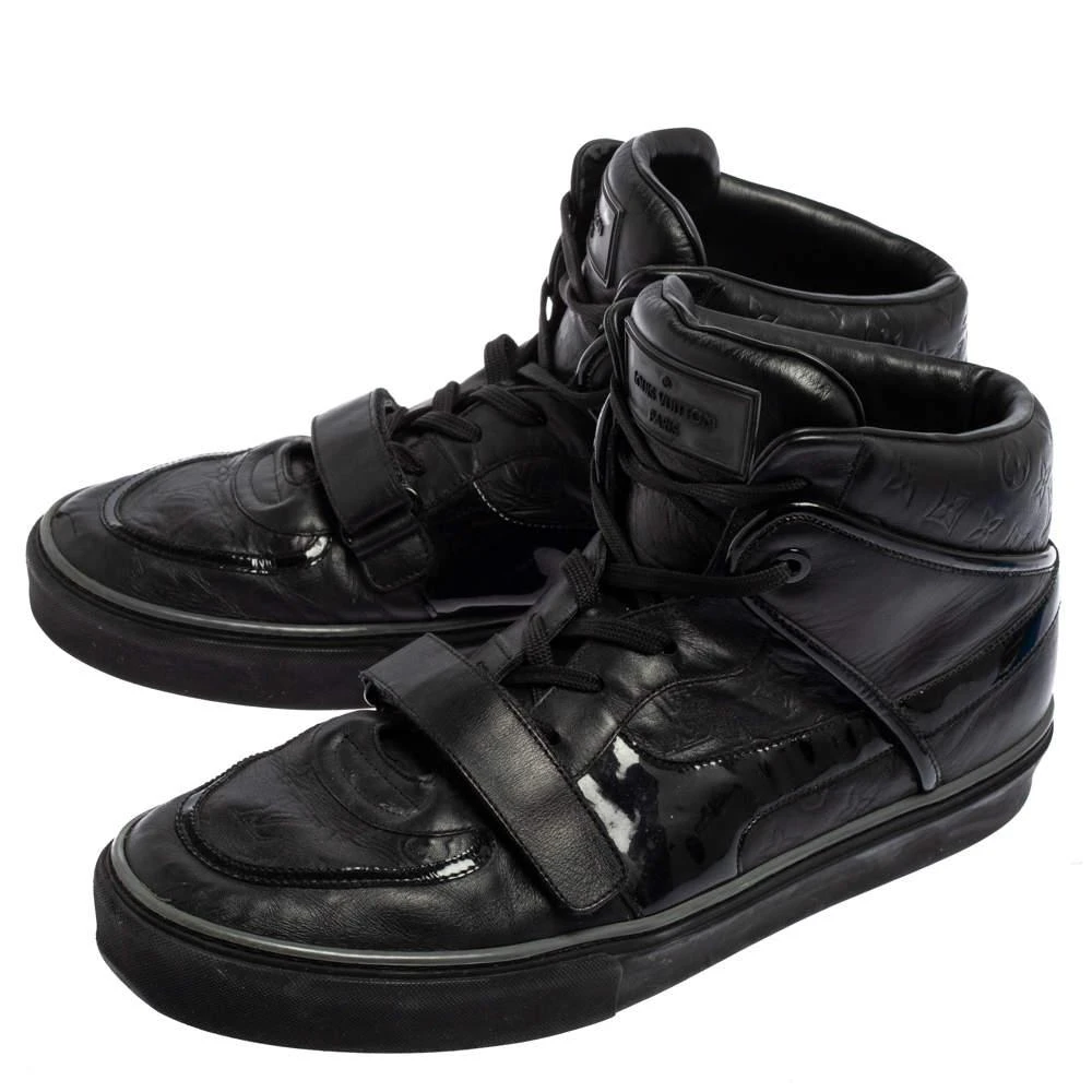 商品[二手商品] Louis Vuitton|Louis Vuitton Black Monogram Leather And Patent Leather Tower High Top Sneakers Size 44.5,价格¥1244,第4张图片详细描述