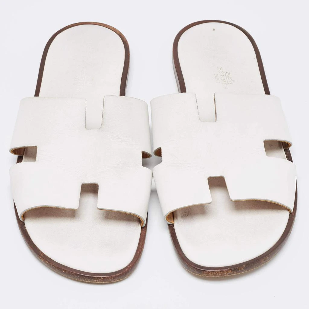 商品[二手商品] Hermes|Hermes White Leather Izmir Flat Slides Size 44,价格¥3806,第3张图片详细描述
