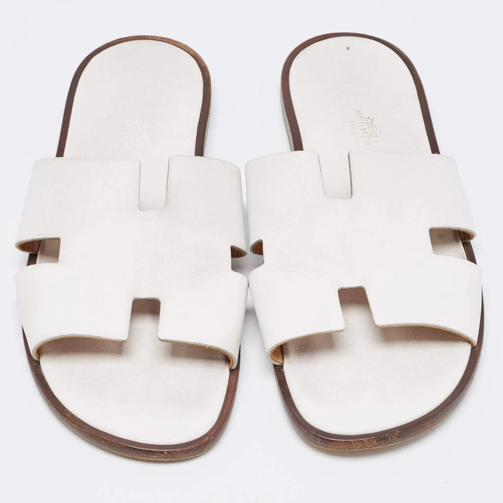 商品[二手商品] Hermes|Hermes White Leather Izmir Flat Slides Size 44,价格¥3377,第3张图片详细描述