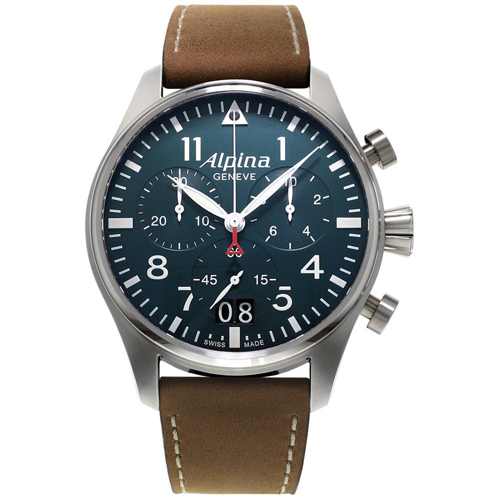 商品Alpina|Men's Swiss Chronograph Startimer Pilot Brown Leather Strap Watch 44mm,价格¥8028,第1张图片